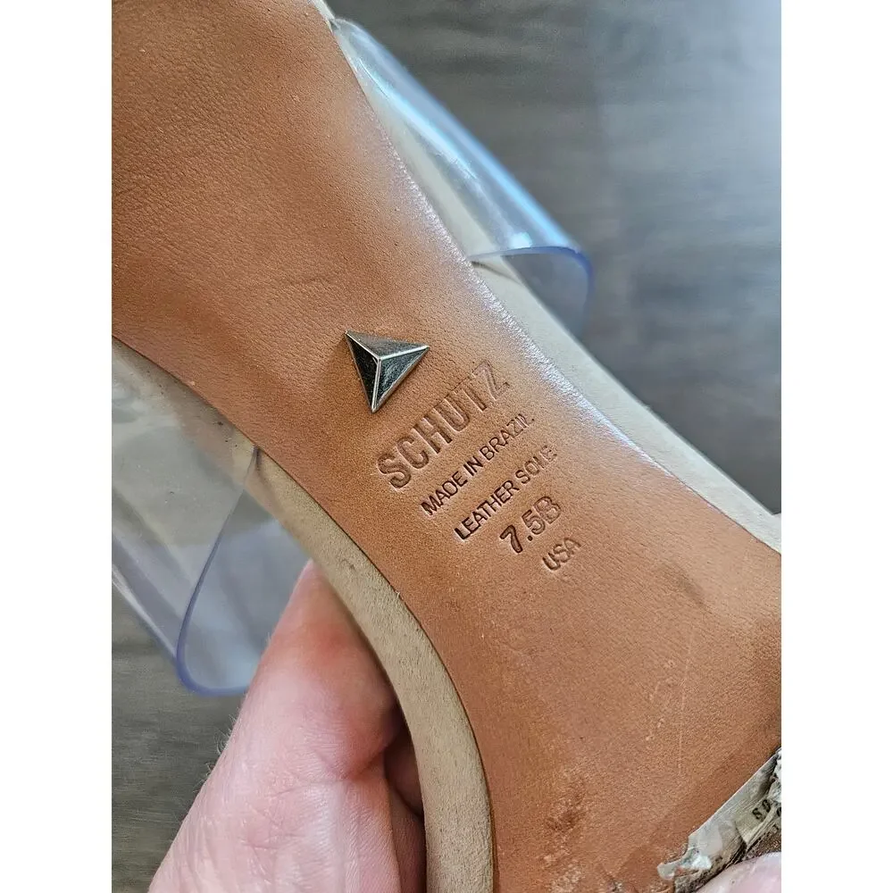 Schutz Nude Ariella Suede Sandal Heels in Oyster Size 7.5